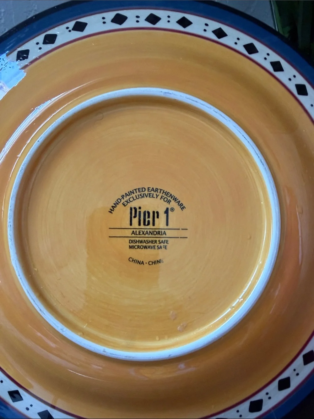 one Pier 1 Hand-Painted Floral Ceramic Dinner Plate - Orange Center